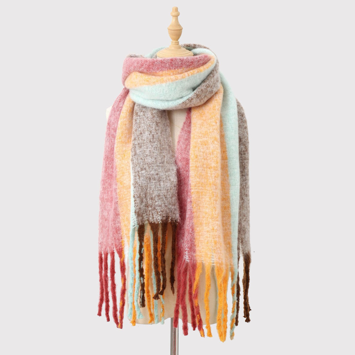 Striped Mohair Tassel Scarf - DippedShop Wholesale - #7427