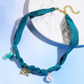 Elegant Shell Starfish Pendant Silk Scarf Necklace 6W6JNC1006