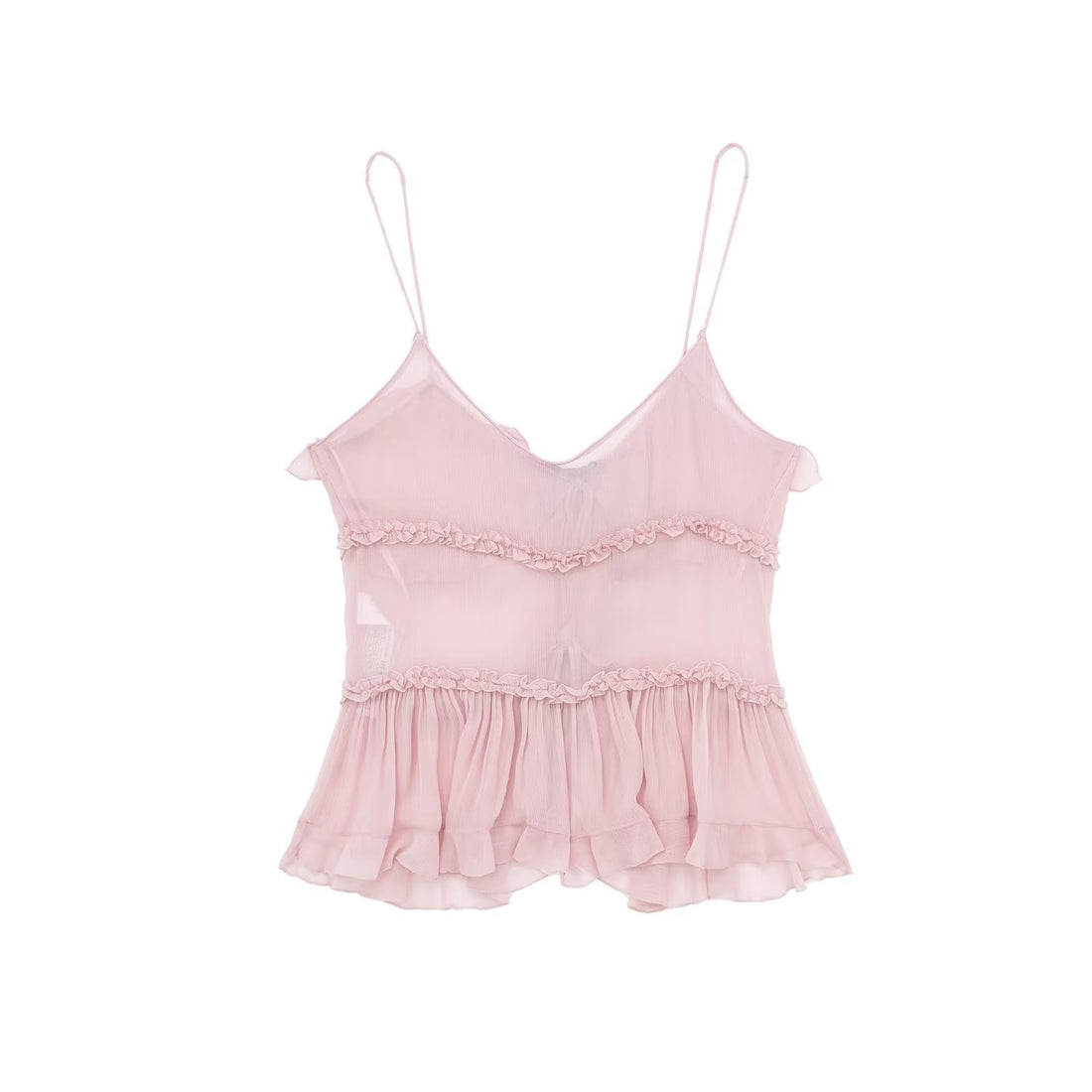 Solid Color Layered Ruffle Spaghetti Strap Top DP25D427