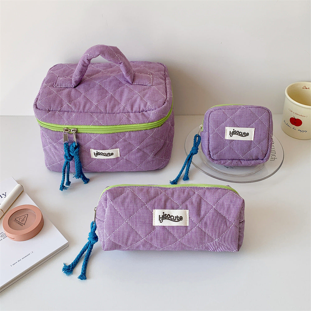 Color Block Plaid Large Capacity Makeup Bag MK2BW6S10BOB57