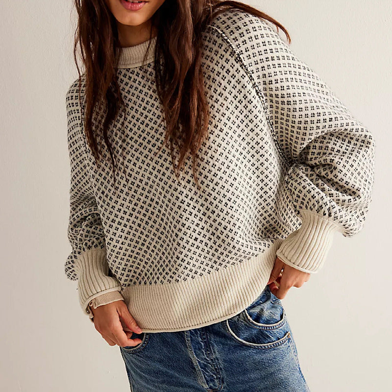 Simple Jacquard Round Neck Pullover Sweater DPT0811