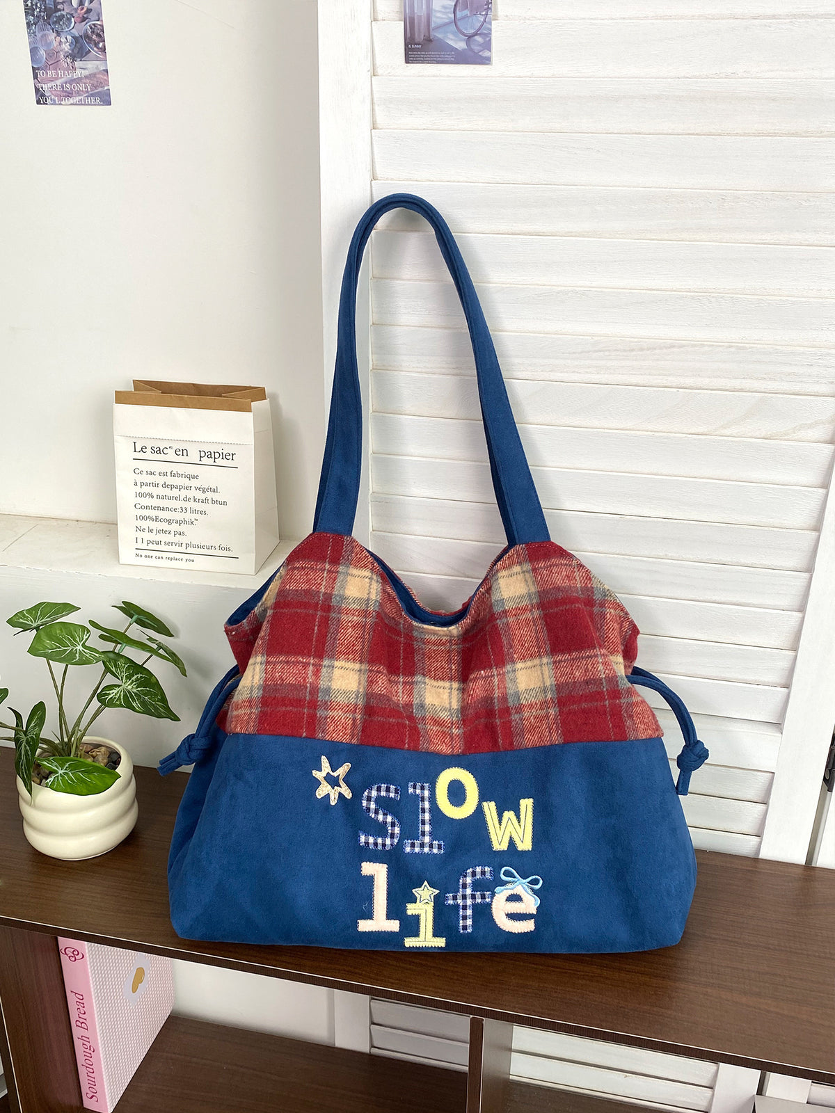 Plaid Drawstring Shoulder Bag - DippedShop Wholesale - #1203