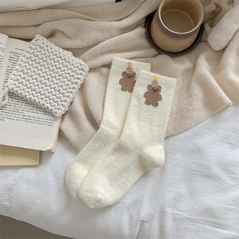 Winter Plush Animal Print Warm Crew Socks 6W8FSO519