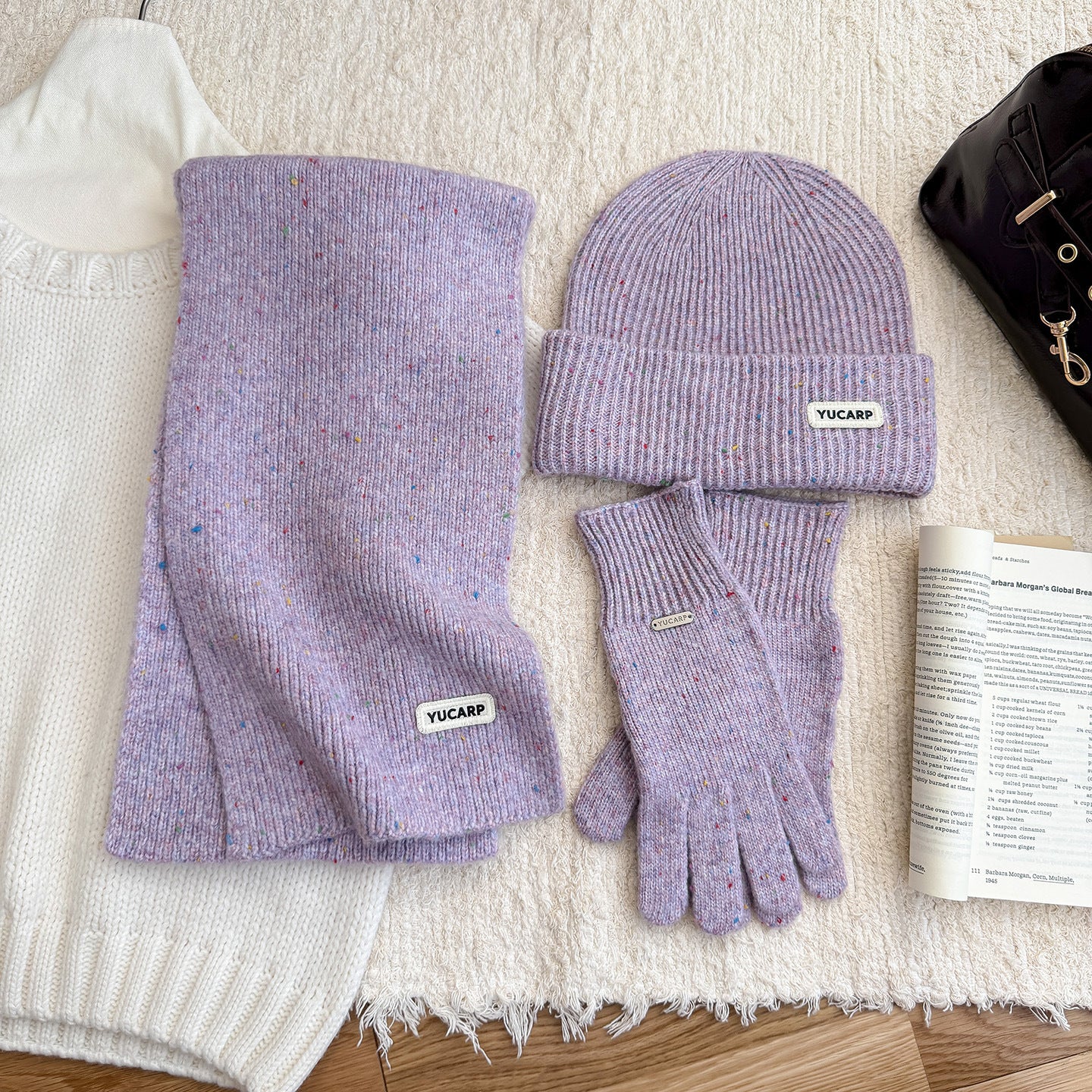 3-Piece Solid Color Knit Scarf Beanie Gloves Set 6W6NSC99
