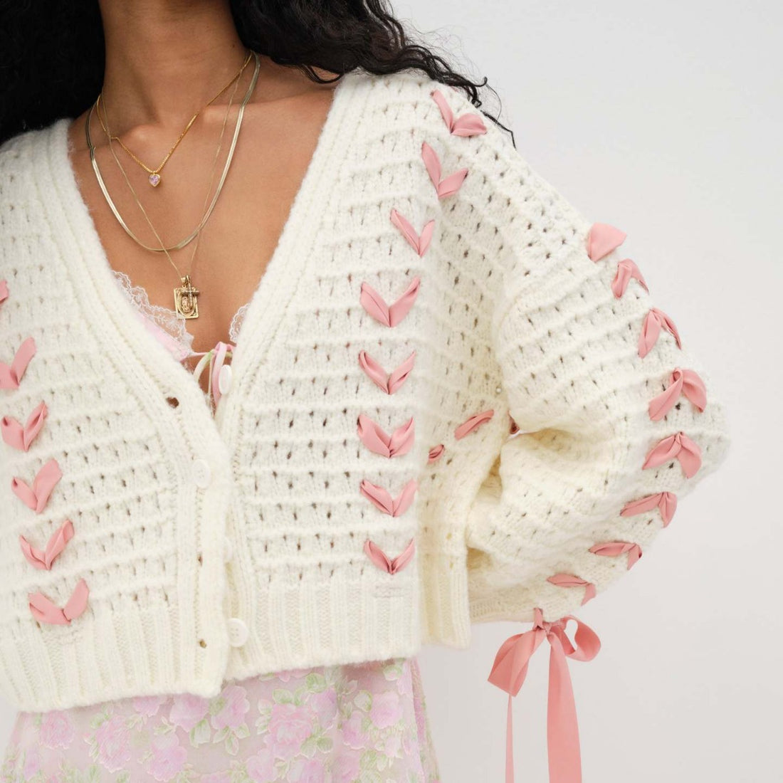 V-Neck String Tie Hollow Out Loose Cardigan DPT2104