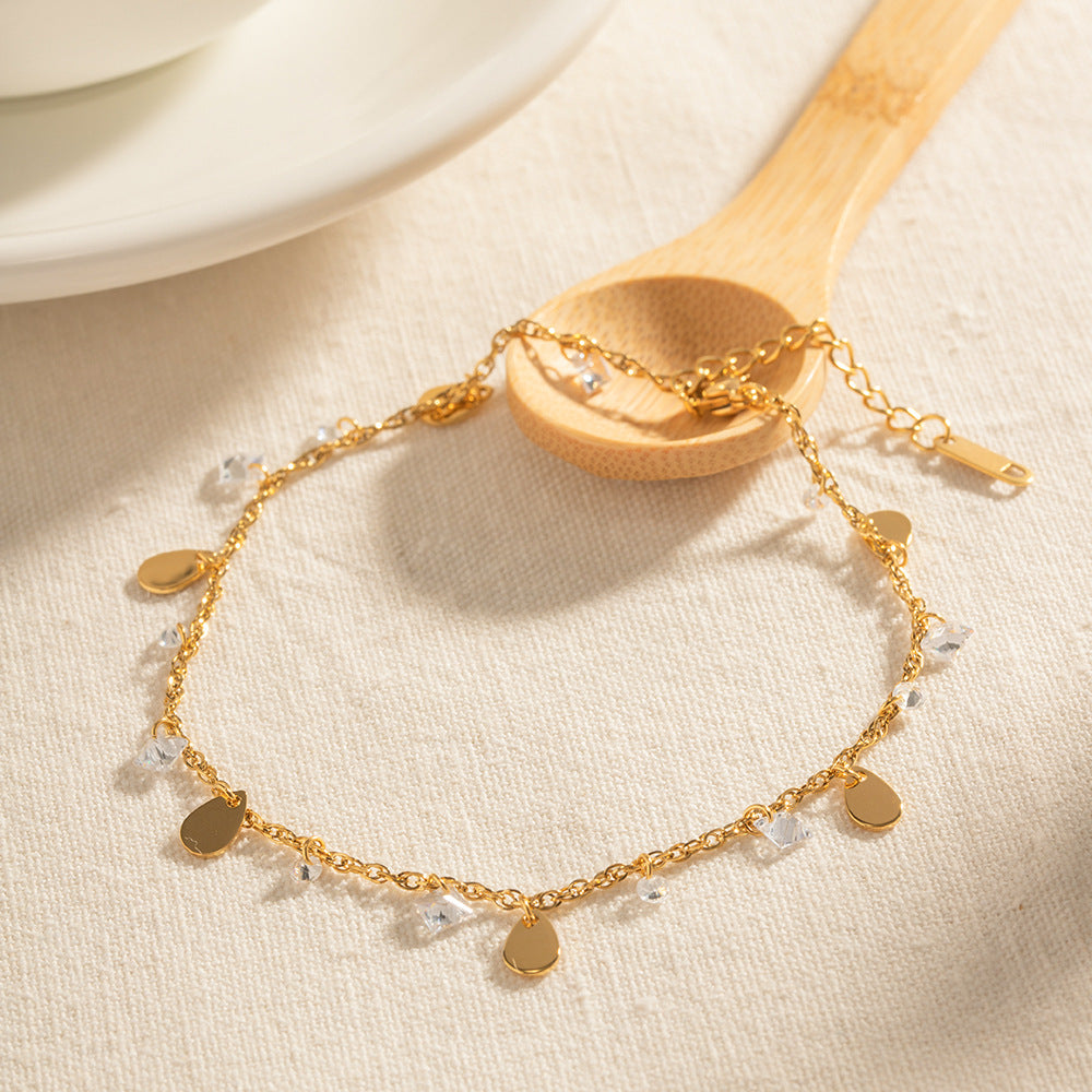 Trendy Crystal Pendants Tassel Chain Anklets 8ZA6JAB42L