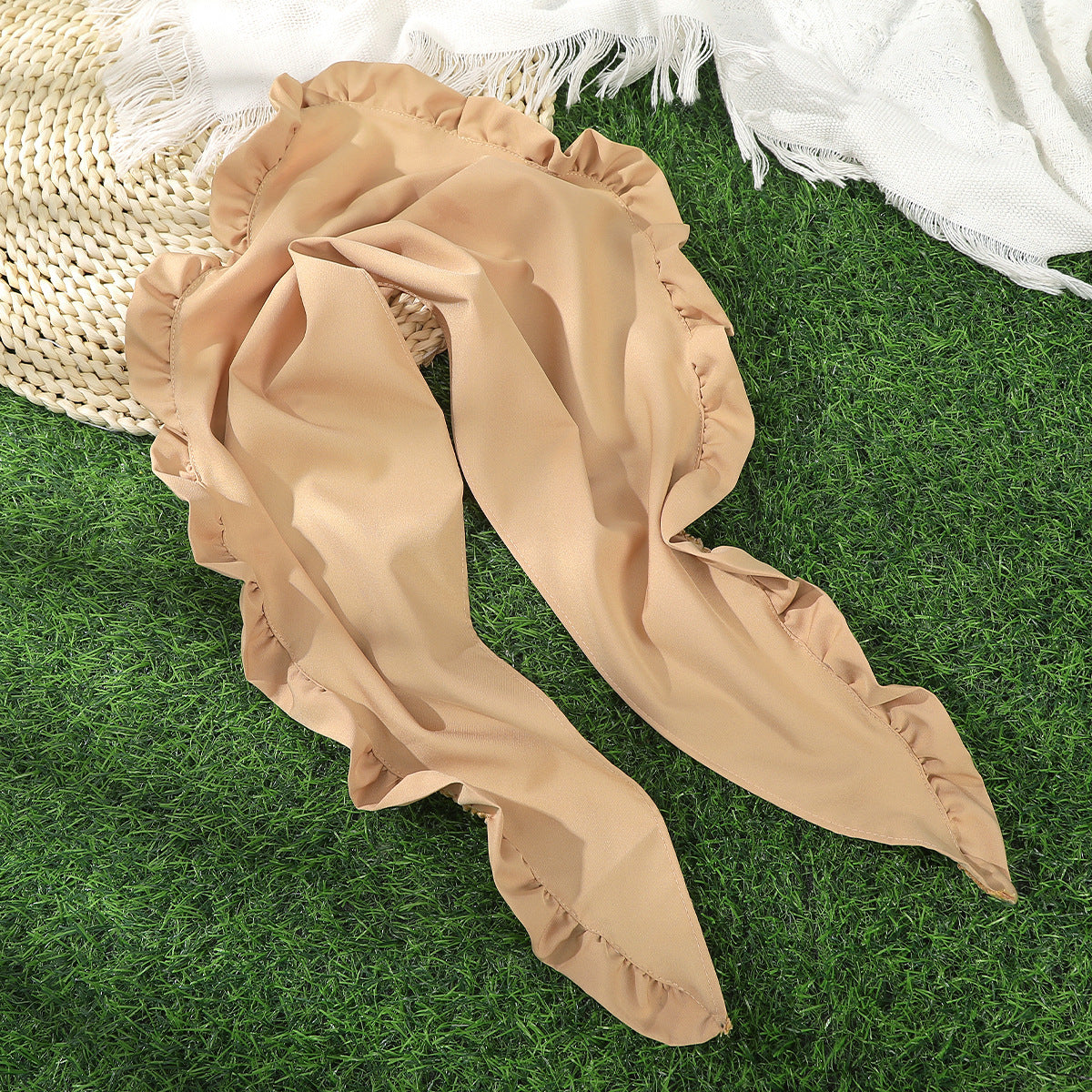 Fashion Solid Color Ruffled Trim Triangle Headscarf MK2BK6W6HHS13
