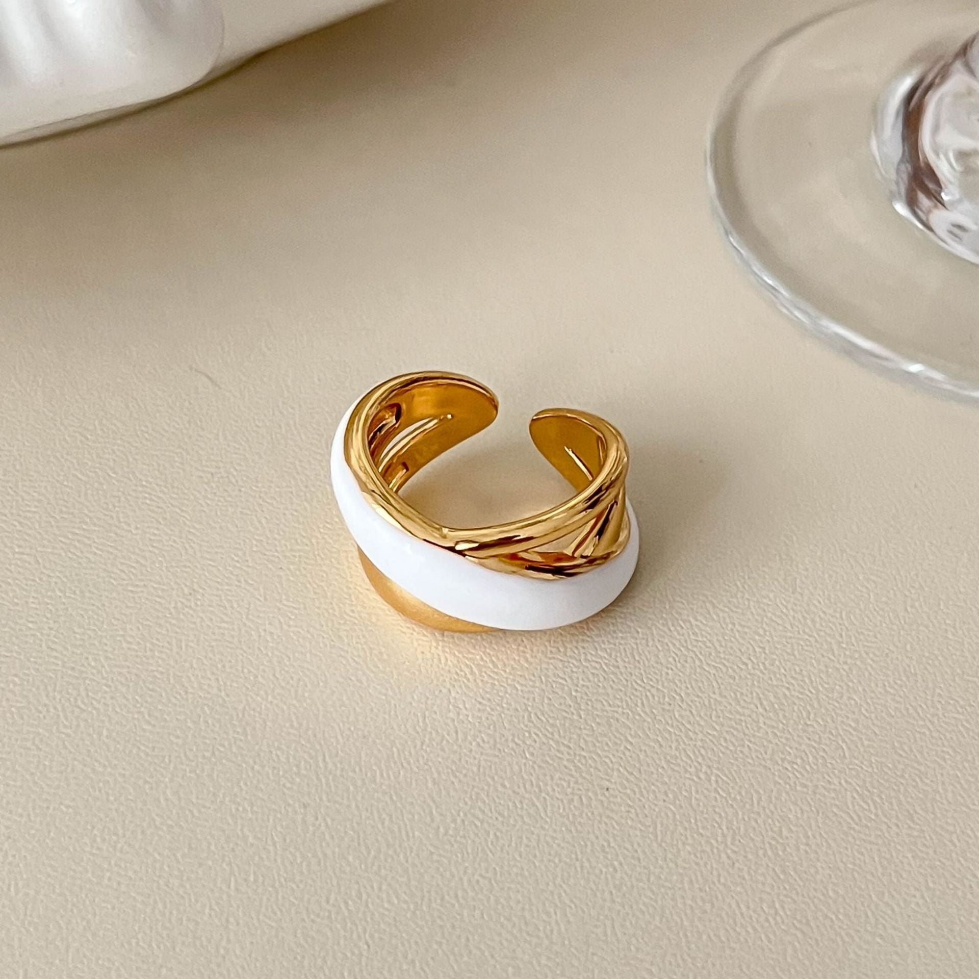 Stylish Gold Plated Diamond Open Ring 8ZA6JRG120T