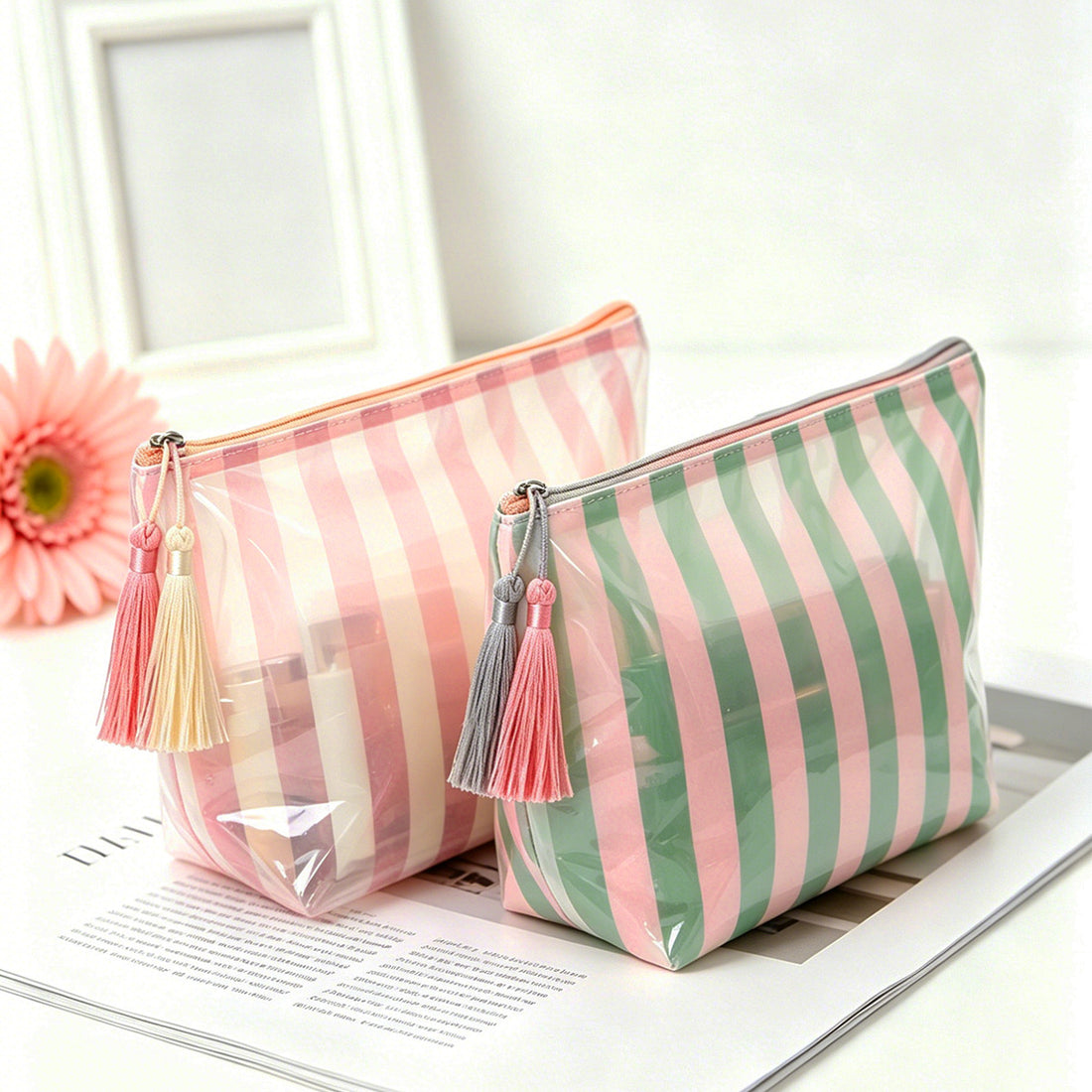 PVC Glossy Striped Waterproof Cosmetic Bag MK2BLW6C5CO09
