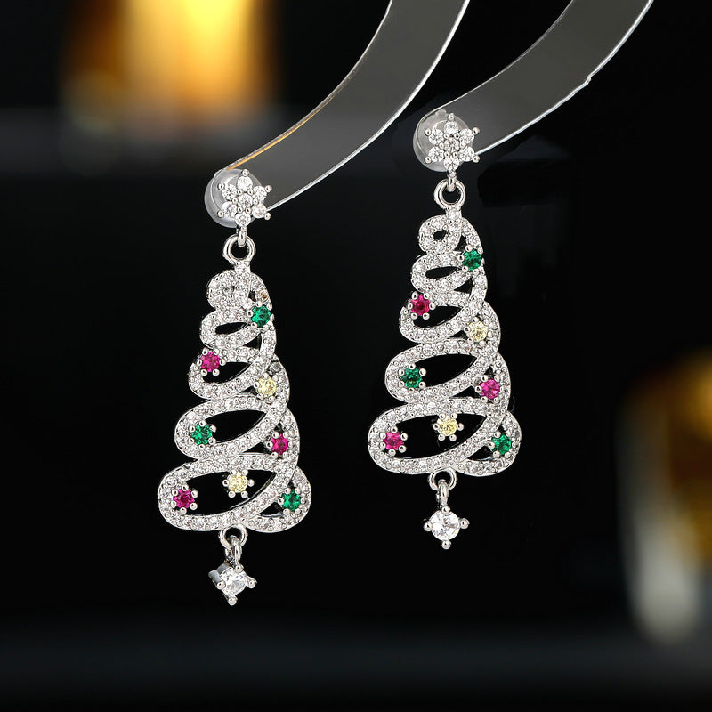 Zircon Snowflake Colorful Christmas Tree Earrings DPJE1907