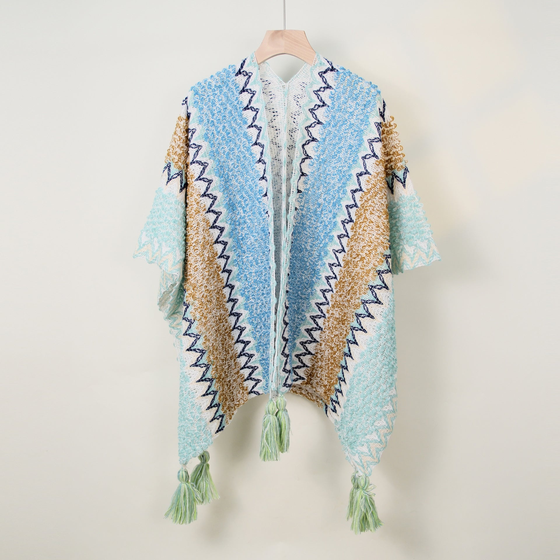 Boho Tassel Wavy Texture Knit Shawl Wrap 6W6NSC48