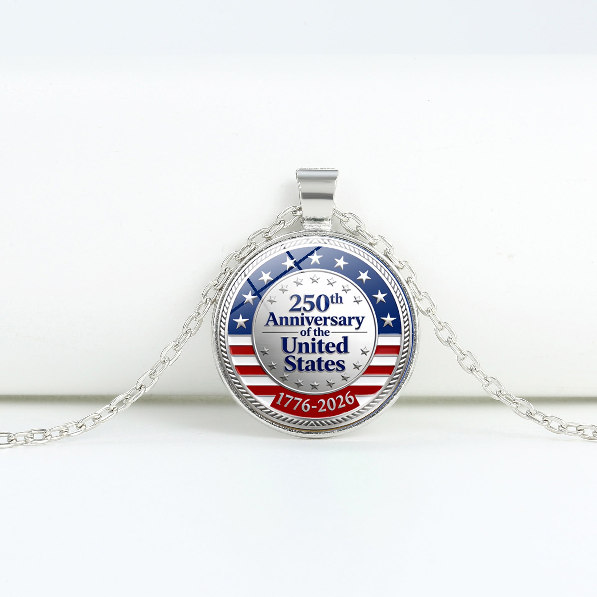 Retro USA Flag Pattern Round Pendant Chain Necklace 8ZA6JNC278T