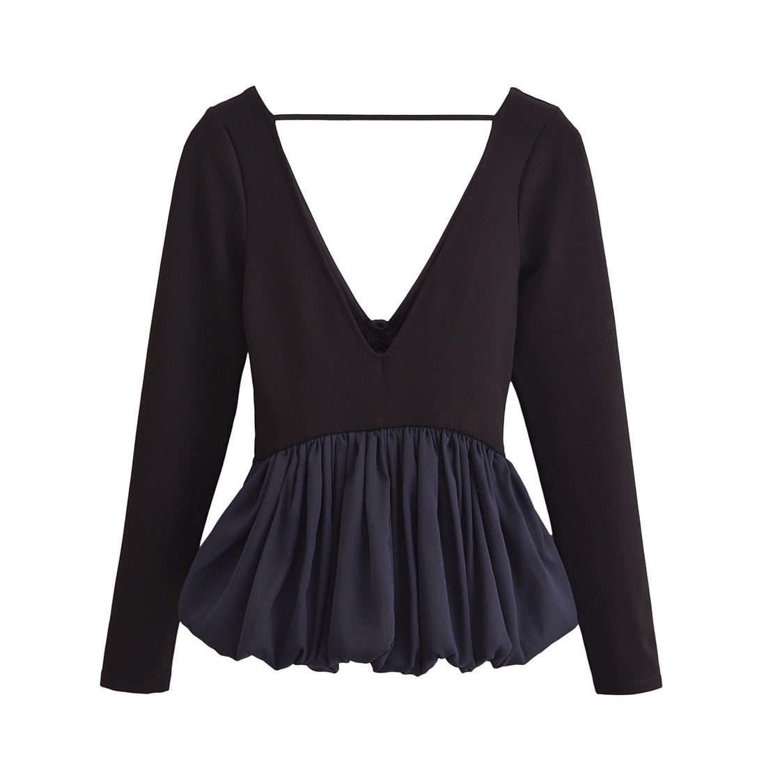 Minimalist V-Neck Backless Ruffle Hem Top DP25D869