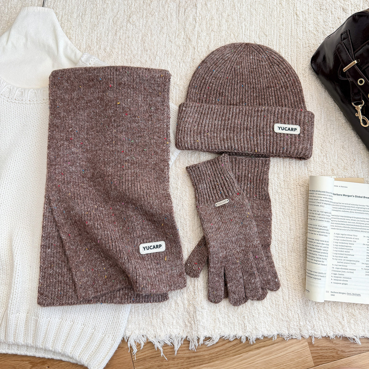3-Piece Solid Color Knit Scarf Beanie Gloves Set 6W6NSC99