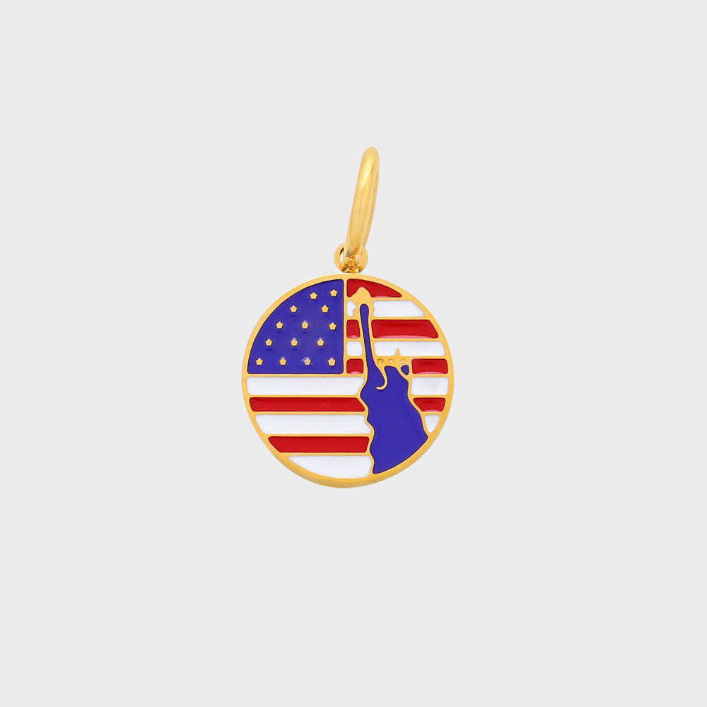 Stylish Gold Plated USA Flag Disc Pendant Keychain 8ZA6JNC280T