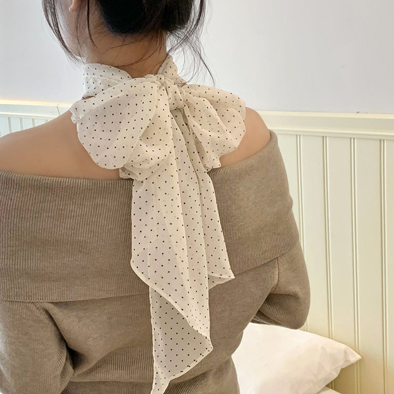 Vintage Long Polka Dots Thin Silk Scarf MK2BLW6W6NSI81