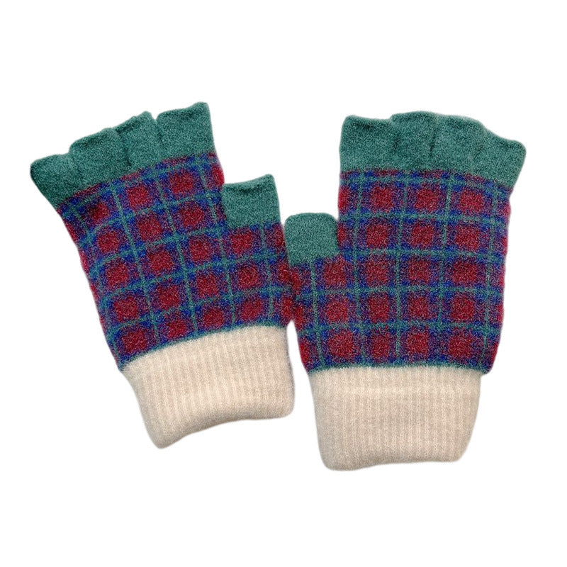 Plaid Knit Fingerless Gloves - DippedShop Wholesale - #7203