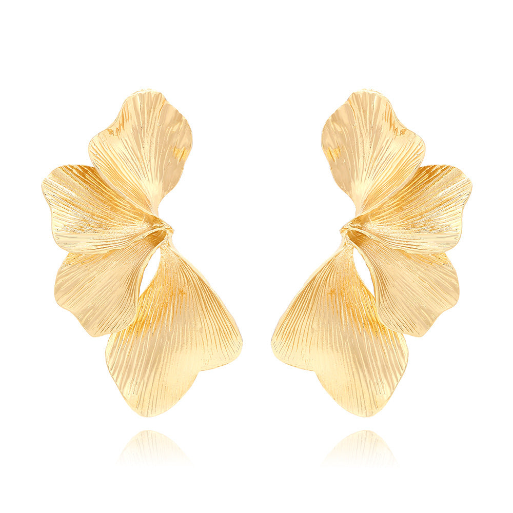 Vintage Textured Gold Leaf Statement Stud Earrings 6W6JER607