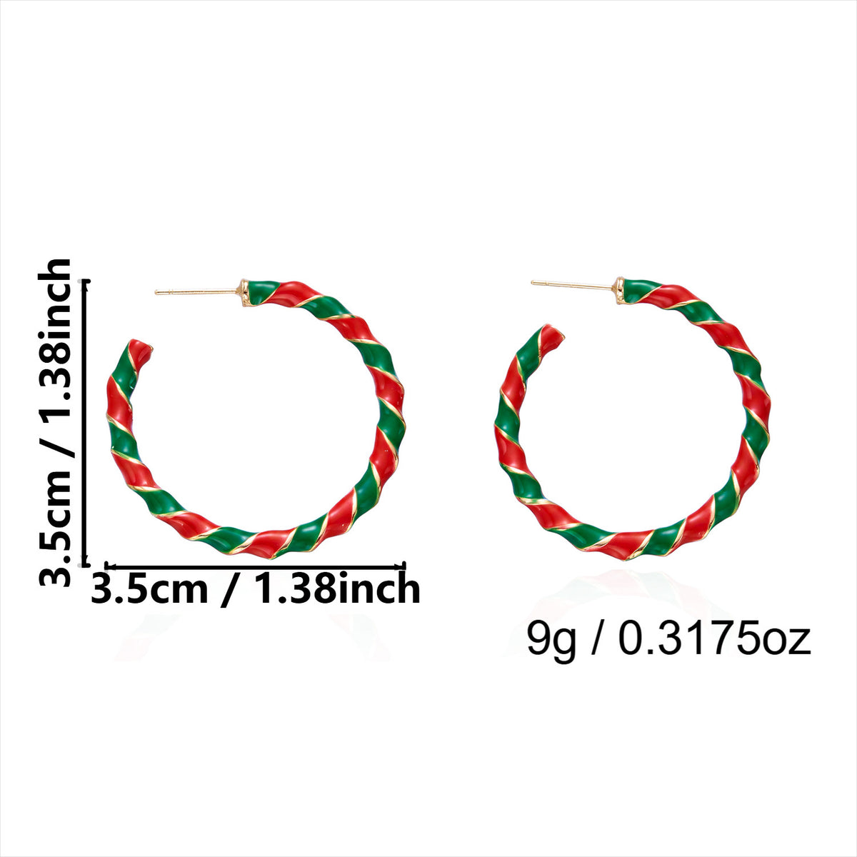 Rhinestone Twisted Color Block Christmas Hoop Earrings 6W6JER685