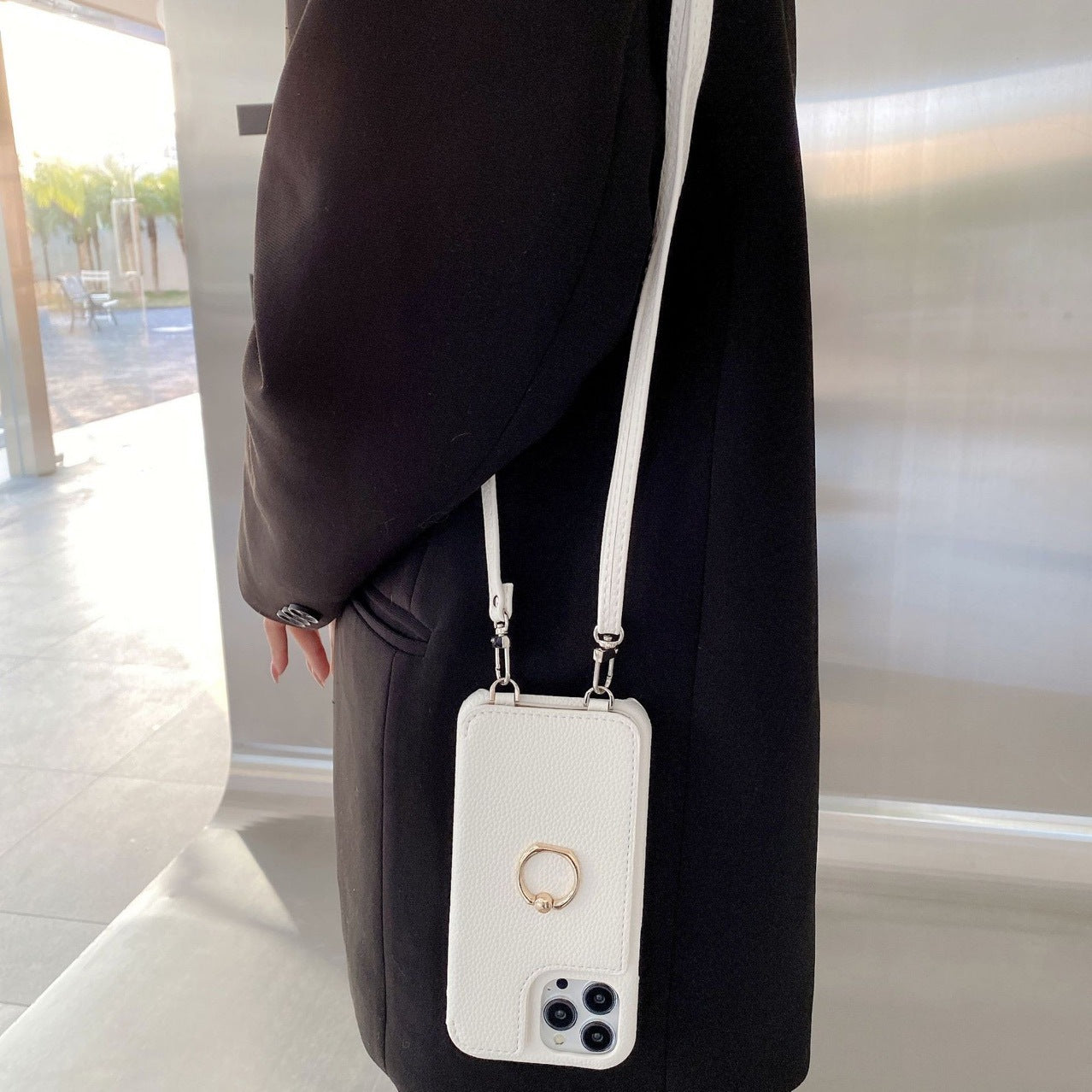 Solid Color Faux Leather Crossbody Wallet iPhone Case 6Z13HPC200