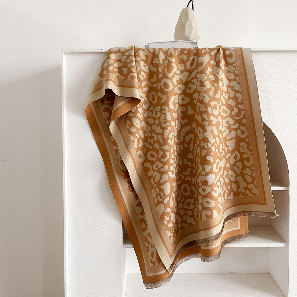 Leopard Print Cashmere-Feel Shawl Wrap Scarf 6W6NSC94