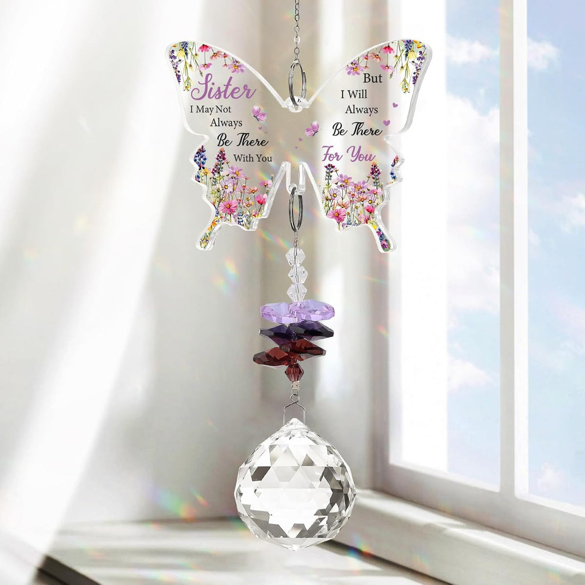 Colorful Butterfly Crystal Bead Wind Chime Suncatcher 6H7HLS215