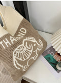 Casual Letter Elephant Knitted Shoulder Bag 6W10BBG1791