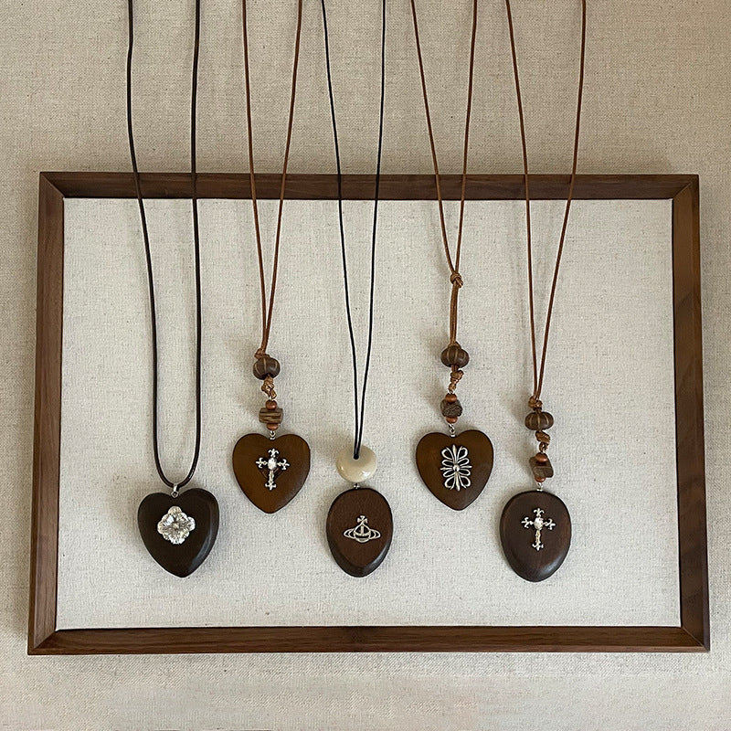 Wooden Heart Pendant Choker - DippedShop Wholesale - #2707