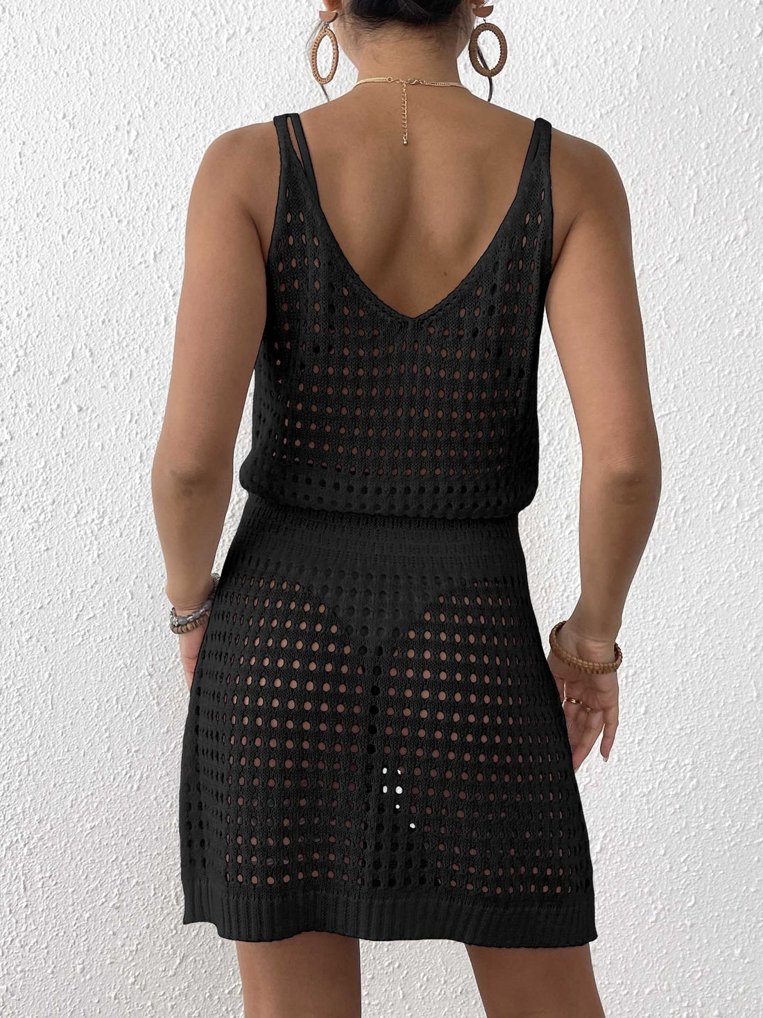 V-Neck Hollow Out Cover Up Mini Dress DP25C479