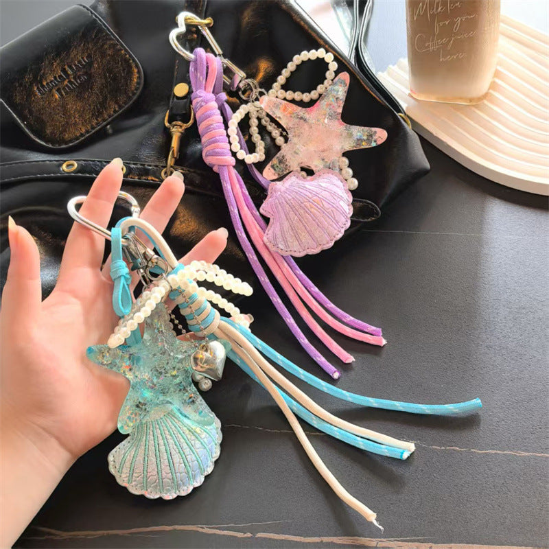 Ocean Element Starfish Shell Pendant Keychain 6W10BBC373