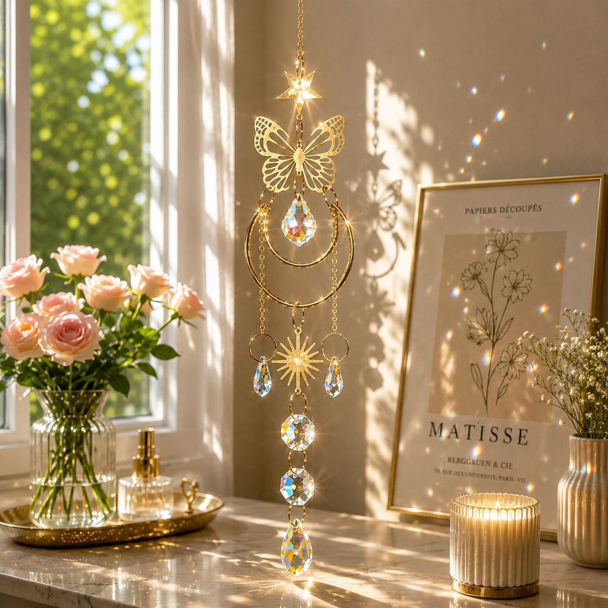 Elegant Butterfly Pendant Crystal Sun Catcher Wind Chime 6H7HLS205
