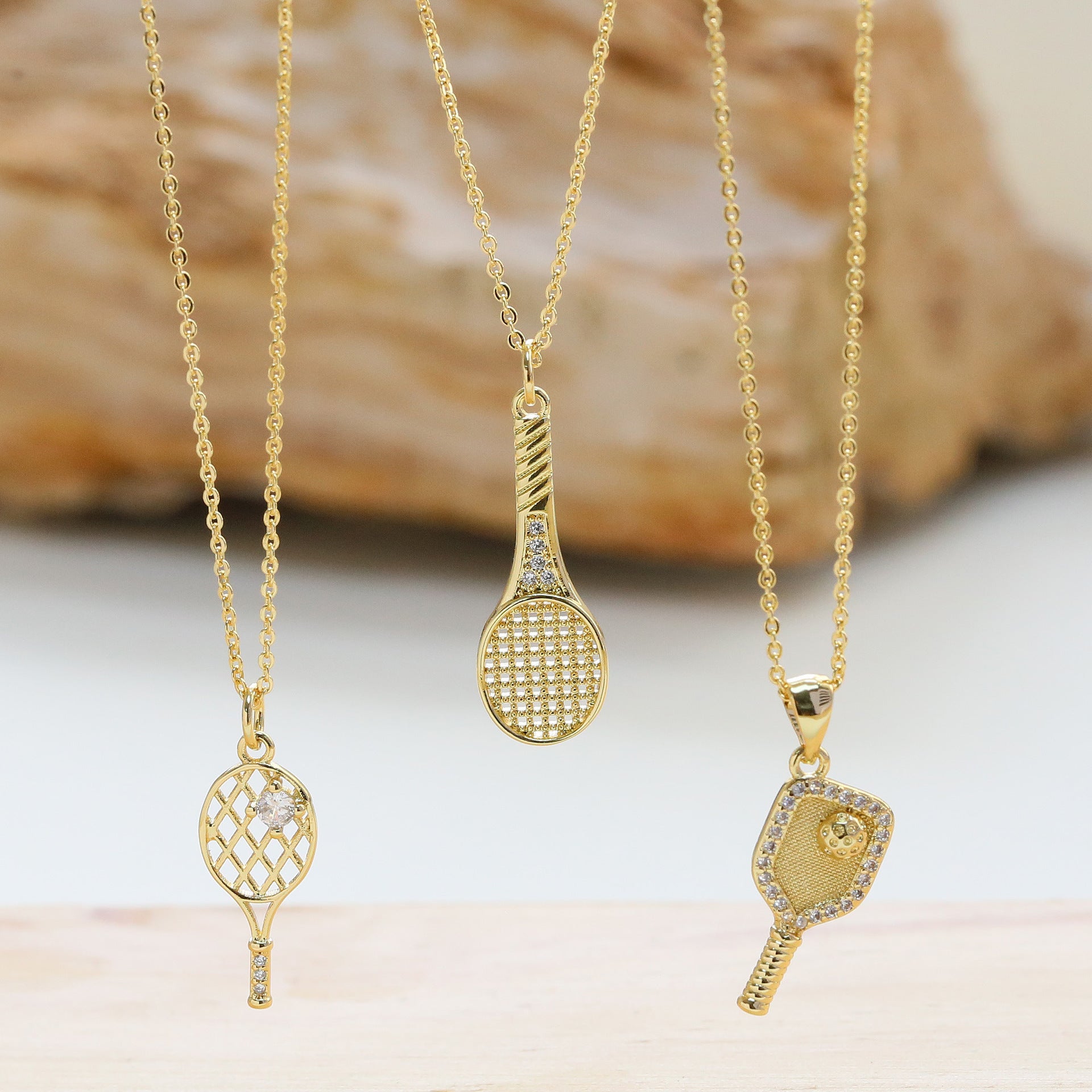 Simple Gold Plated Zirconia Tennis Racket Necklace 6W6JNC394L