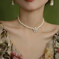 Elegant Camellia Pendant Pearl Chain Choker Necklace 6W6JNC905