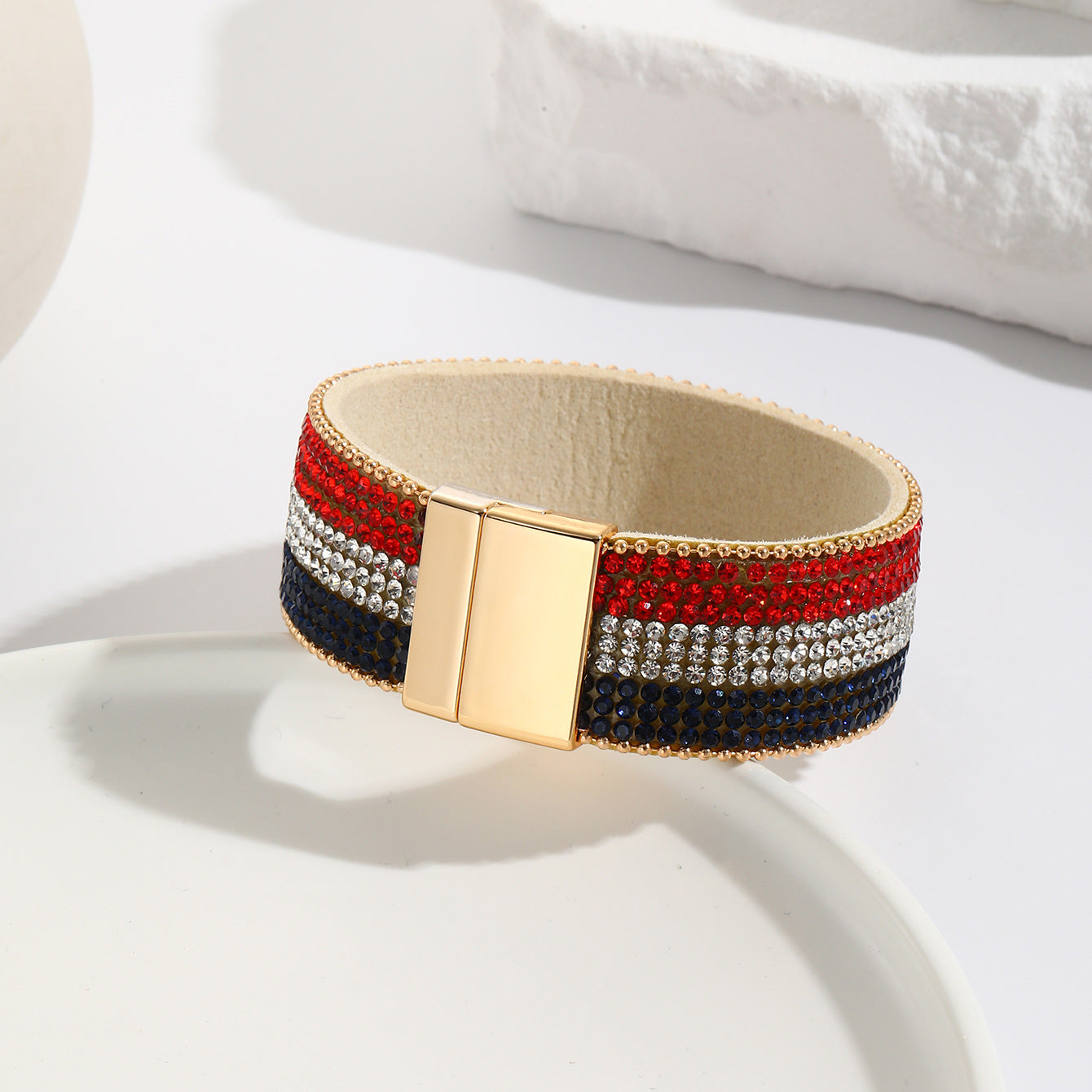 Stylish PU Leather Sparkling Diamonds Band Bracelets 8ZA6JBR139T
