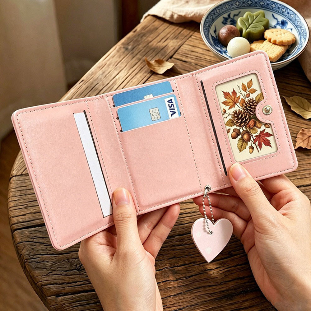 Minimalist Polka Dots Heart Charm Trifold Wallet 6S10BWB97