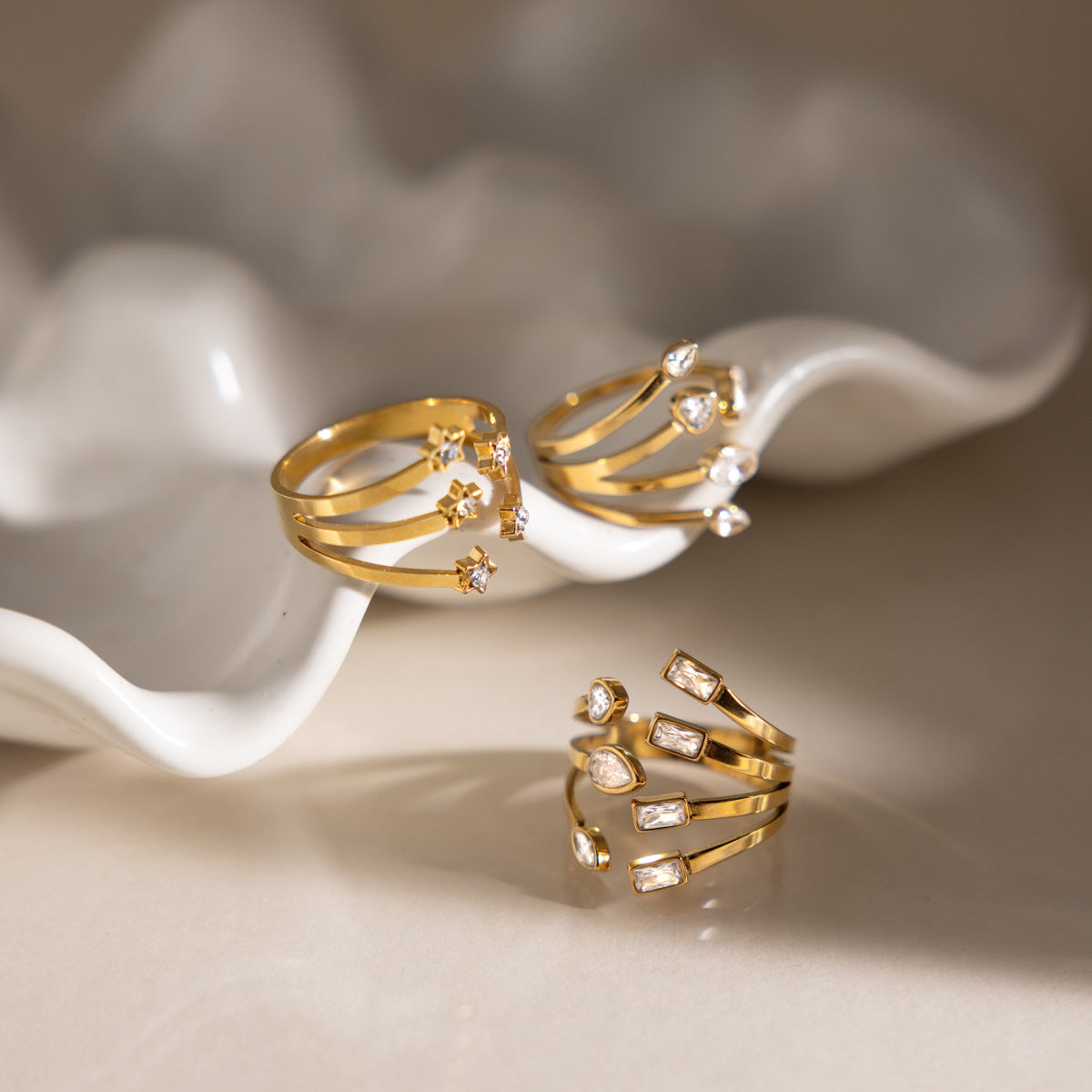 Chic Gold Cubic Zirconia Geome - DippedShop Wholesale - #9715