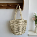 Minimalist Solid Color Hollow Straw Woven Handbag MK2BK6W10BBG11