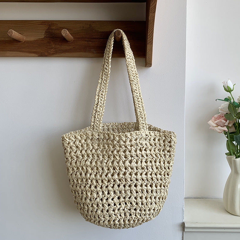 Minimalist Solid Color Hollow Straw Woven Handbag MK2BK6W10BBG11