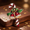 Enamel Candy Cane Jingle Bells Brooch 6W6JPB64