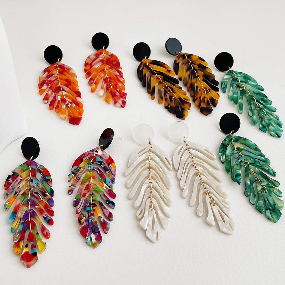 Minimalist Acrylic Leaf Tassel Earrings - DippedShop Wholesale - #6131
