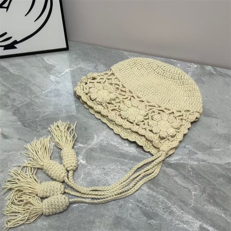 Floral Ear Flaps Knit Beanie - DippedShop Wholesale - #0915