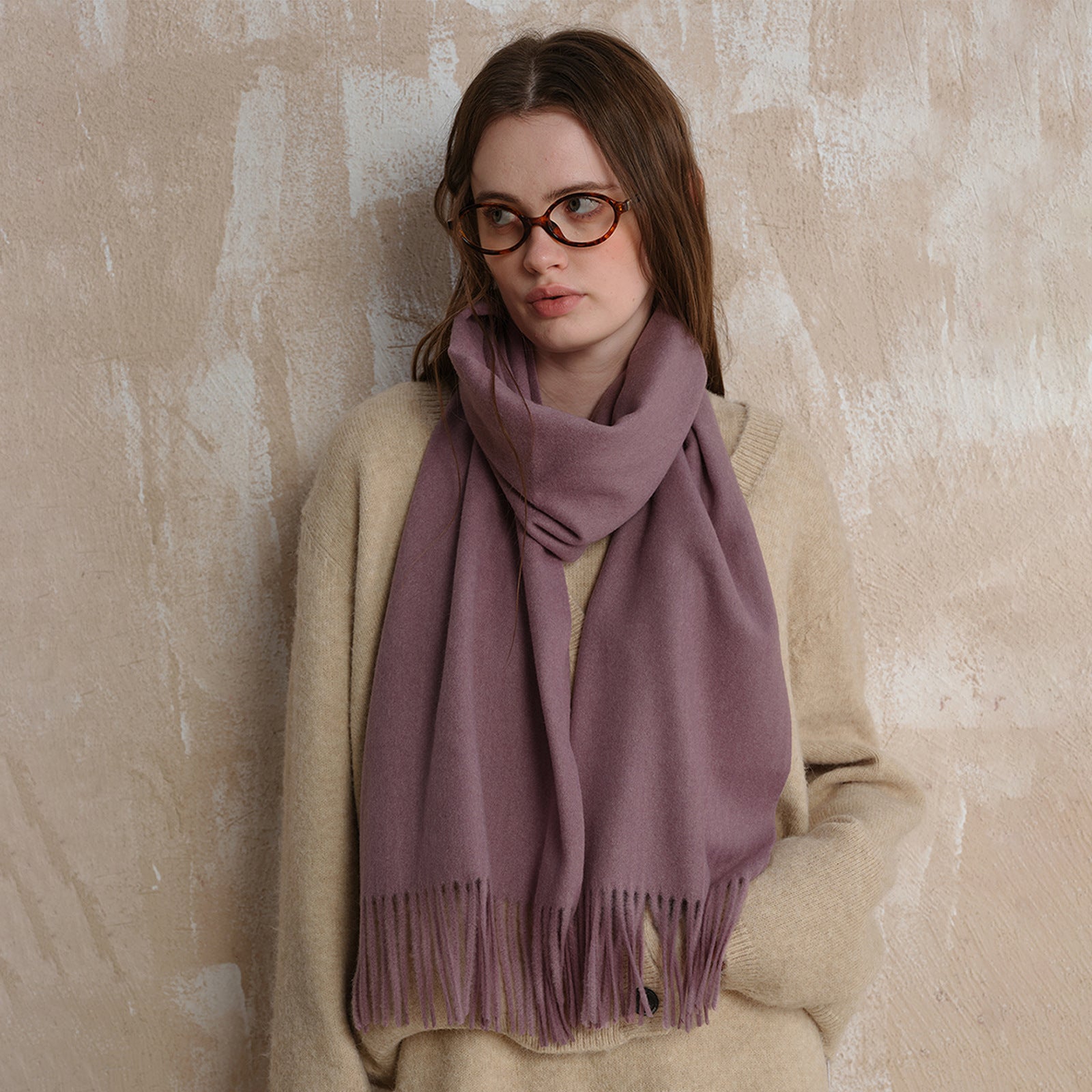 Minimalist Solid Color Tassel Wool Scarf 6W6NSW298