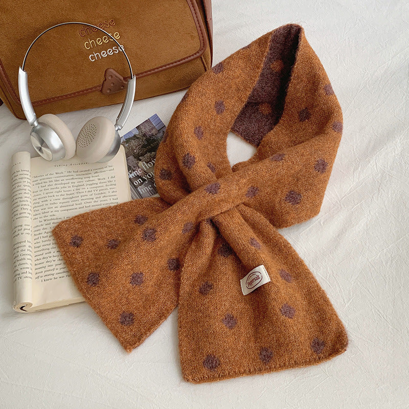 Polka Dot Color Block Cross Warm Knit Scarf 6W6NSC88