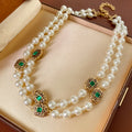 Vintage Double Layer Rhinestone Geometry Pearl Necklace 6W6JNC951