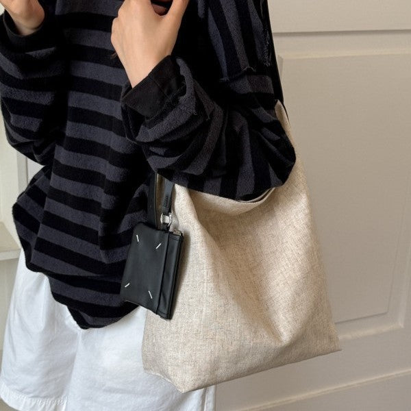 Casual Solid Color Linen Tote Shoulder Bag 6W10BBG1888