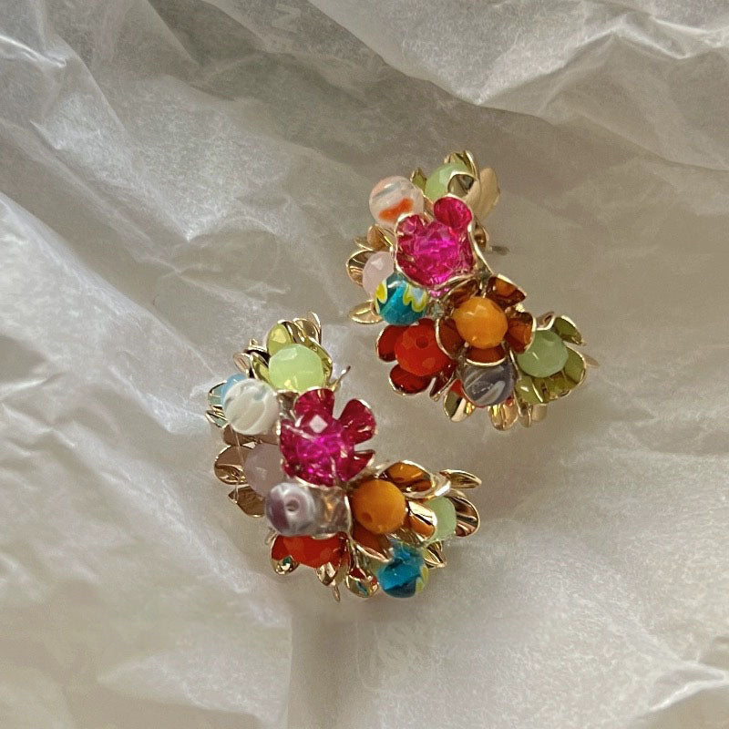 Beaded Floral Stud Earrings - DippedShop Wholesale - #5667