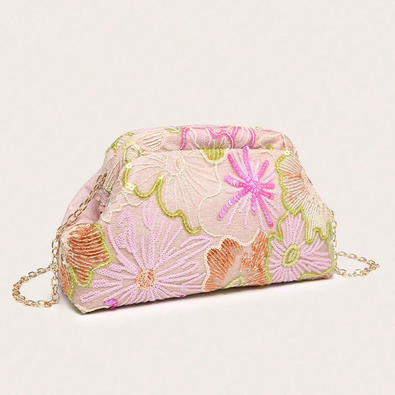 Vintage Sequin Flower Crossbody Bag - DippedShop Wholesale - #6867
