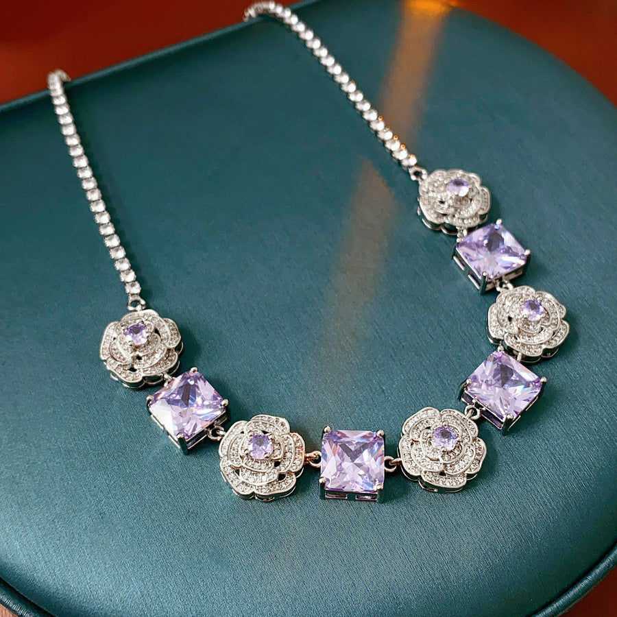 Elegant Rhinestone Floral Geometry Choker Necklace 6W6JNC963