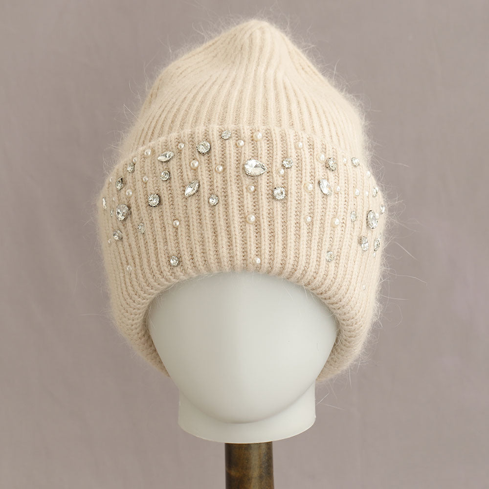 Luxury Rhinestone Angora Knit Beanie 6W6HAT696