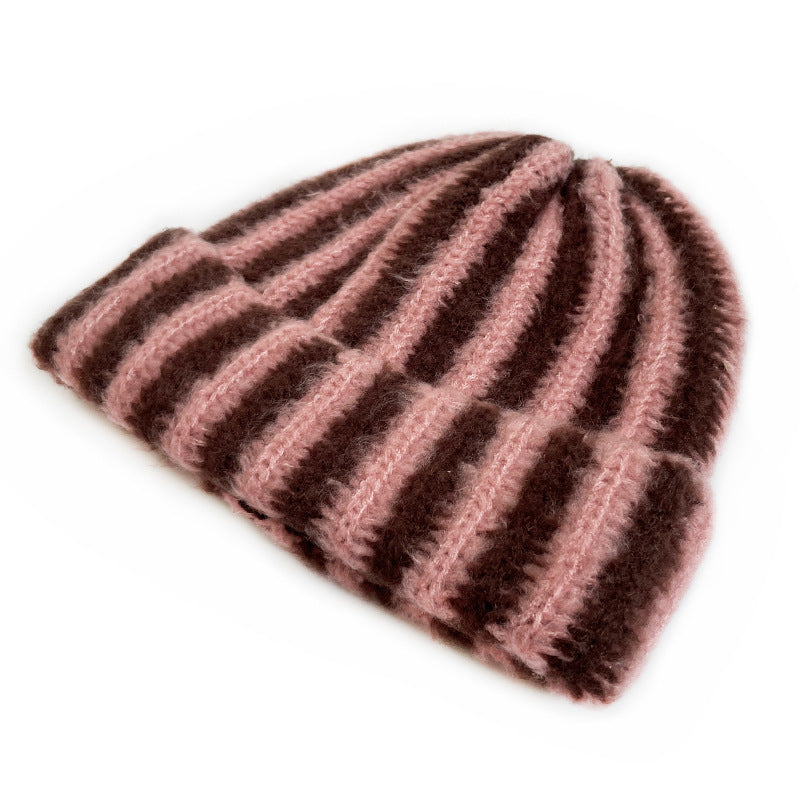 Stylish Color Contrast Striped Knit Beanie Hat 6W6HAT543